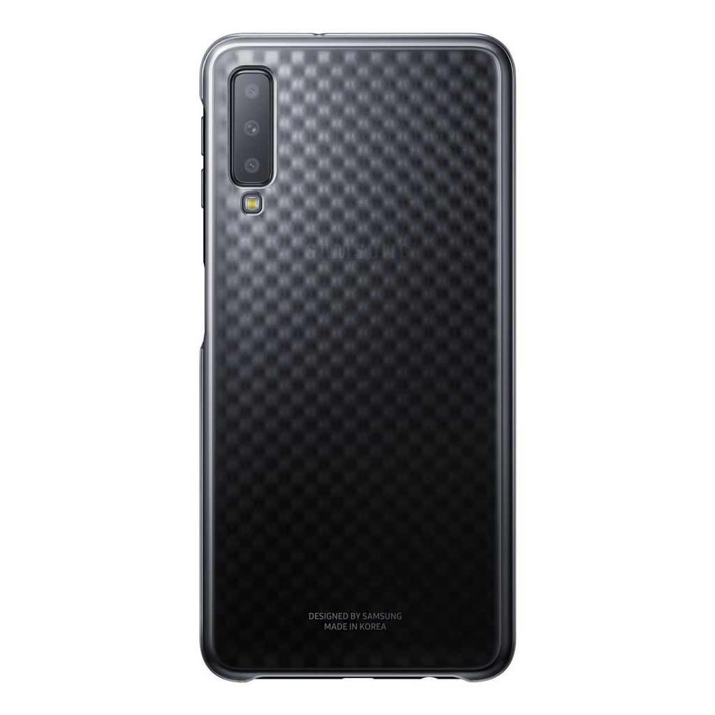 A black Samsung phone case with a checkered pattern.