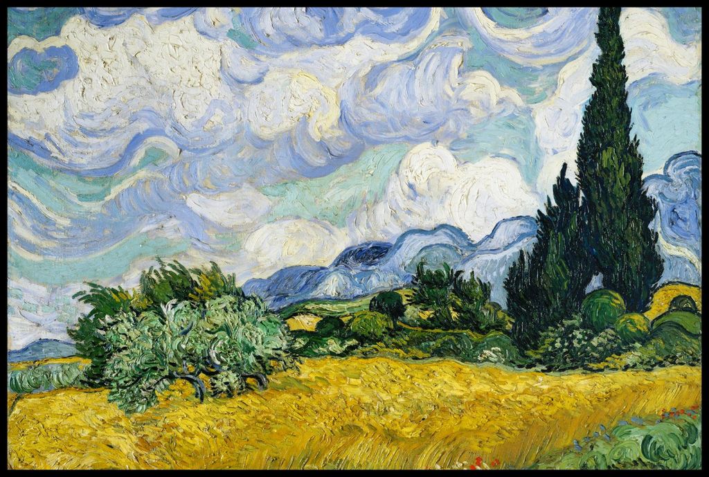 Plakat 91,5x61cm Weizenfeld mit Zypressen, Van Gogh Vintage