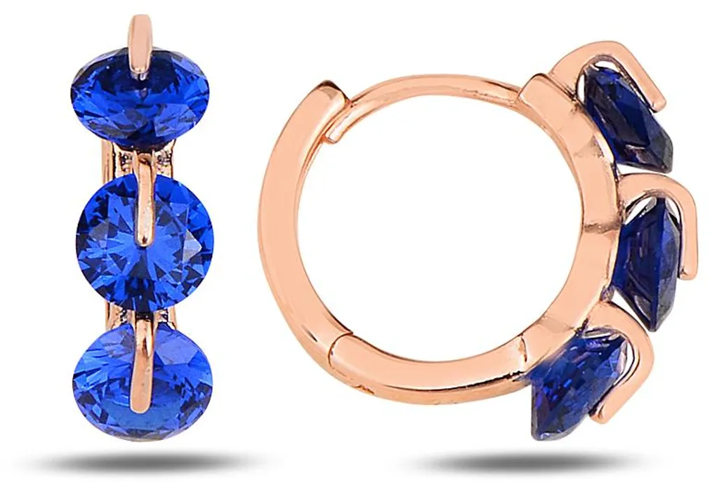 Créoles Argent 925 Anti-Allergie Or Rose et Pierres Bleues Sans Nickel