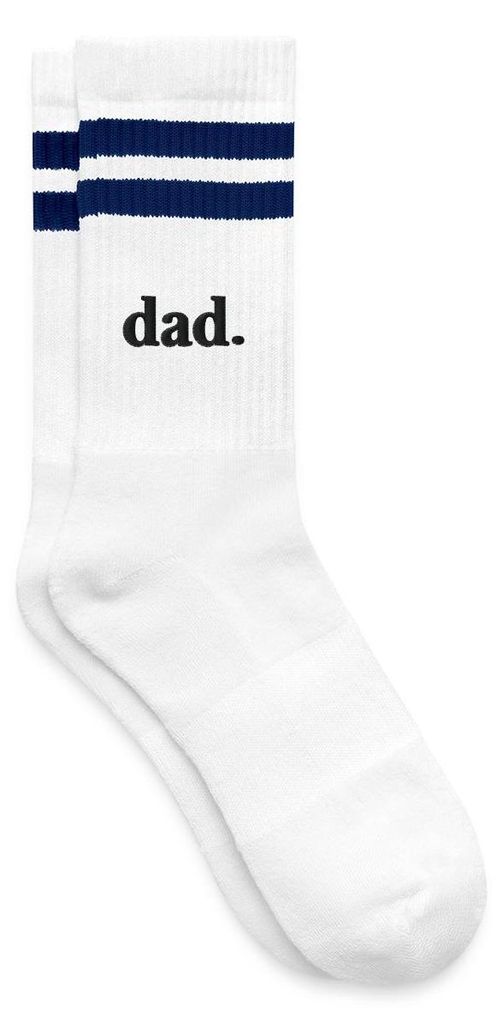 Spreadshirt Dad Schriftzug Stickerei Gestreifte Tennissocken, 37-41, Weiß/Navy