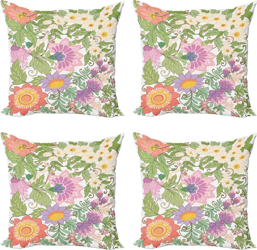 ABAKUHAUS Blumen Kissenbezug Set (4 Stück), Pastellblumen Nostalgie, Moderner Doppelseitiger Digitaldruck, 60 cm x 60 cm, Mehrfarbig