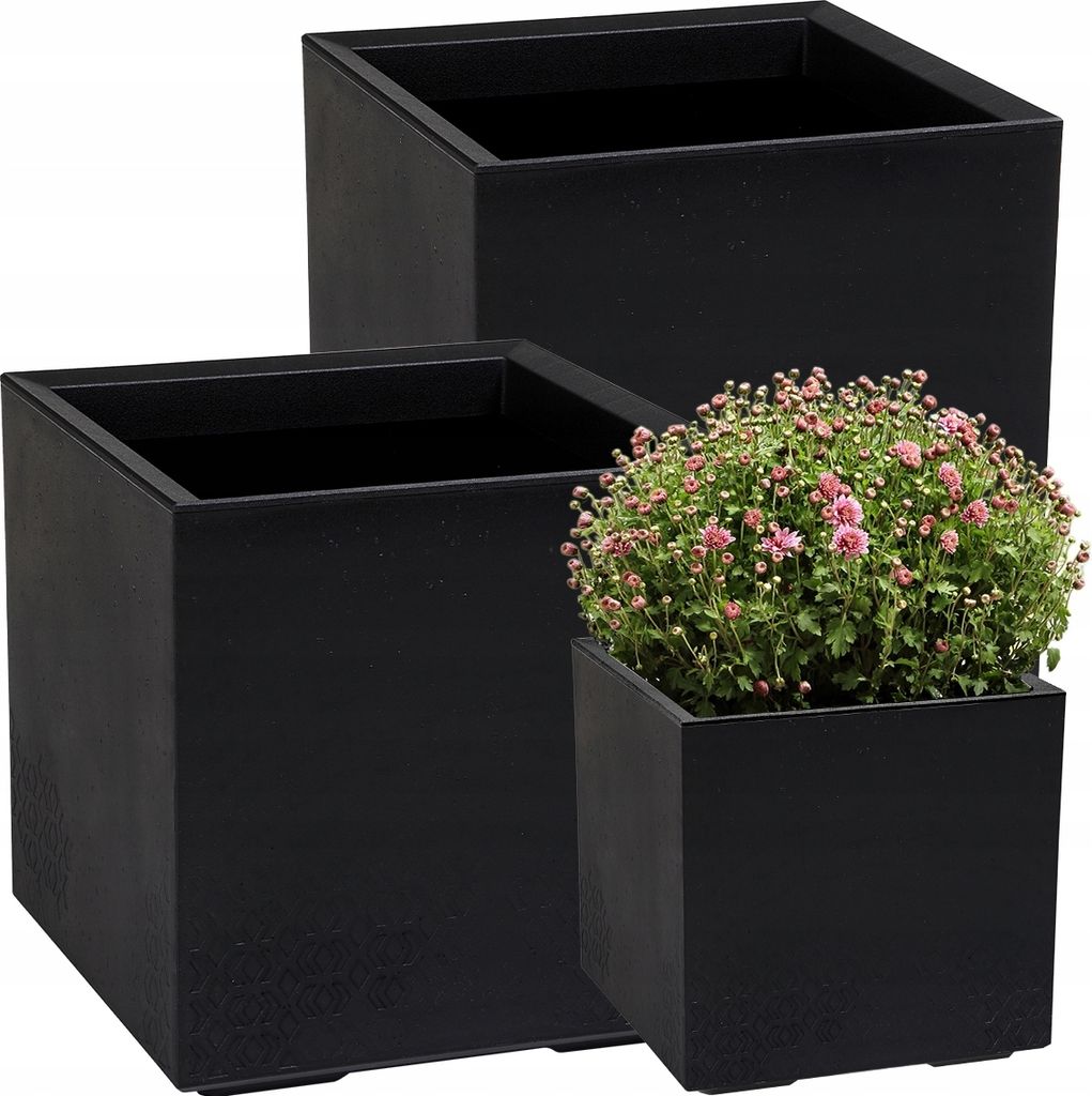 Lamela zestaw 2 doniczek | KARO | beton czarny | 2x40cm Zdjęcie produktu 