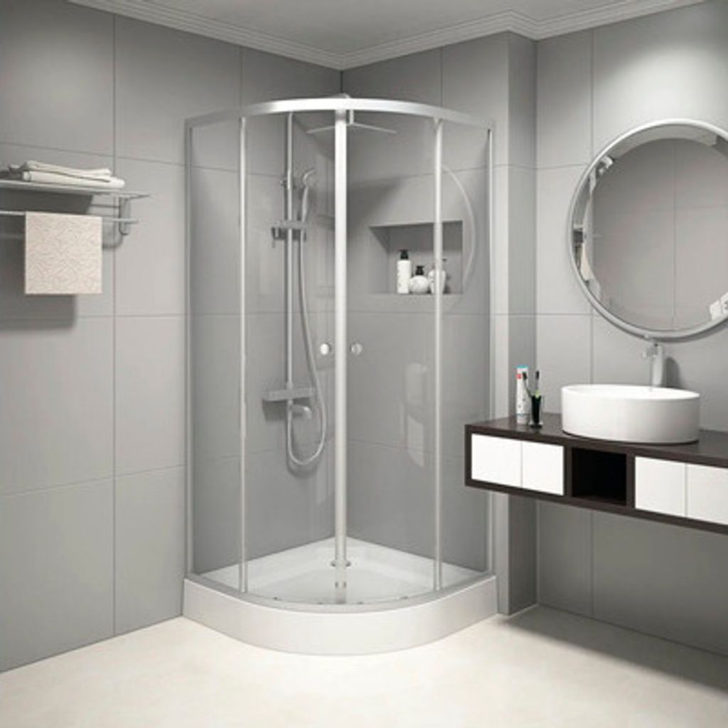 Runddusche mit Gleittür/Schiebetür Aurlane Chrystal Round 90 x 90 x 200 cm Profil chrom Klarglas