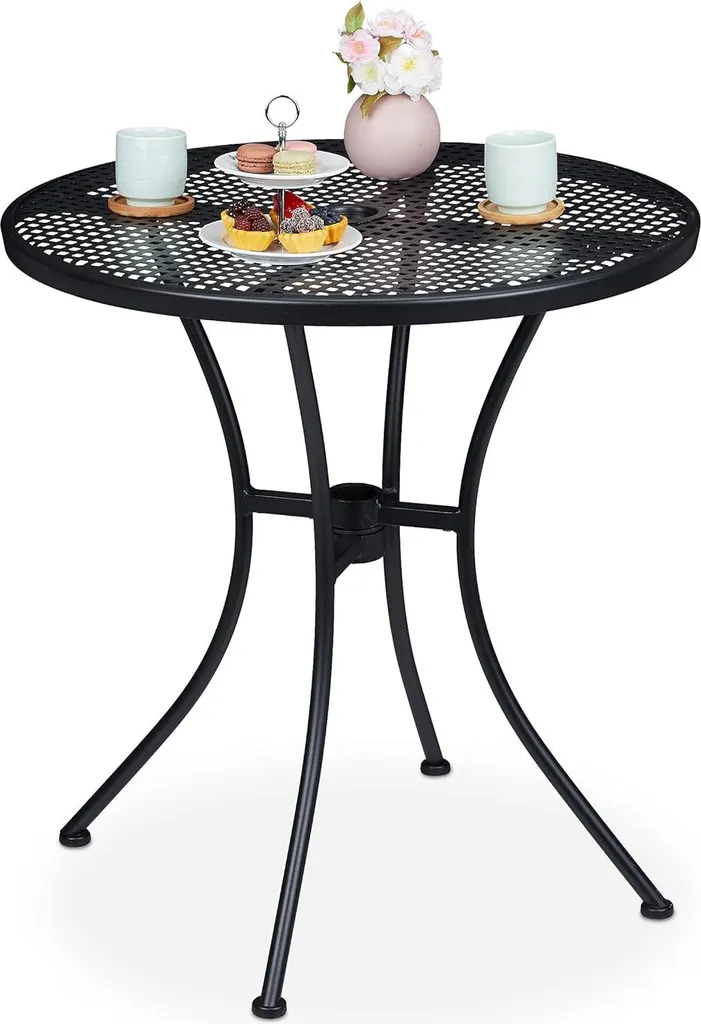 Tavolo Esterno Rotondo 72cm Nero Relaxdays - Design Moderno in Acciaio