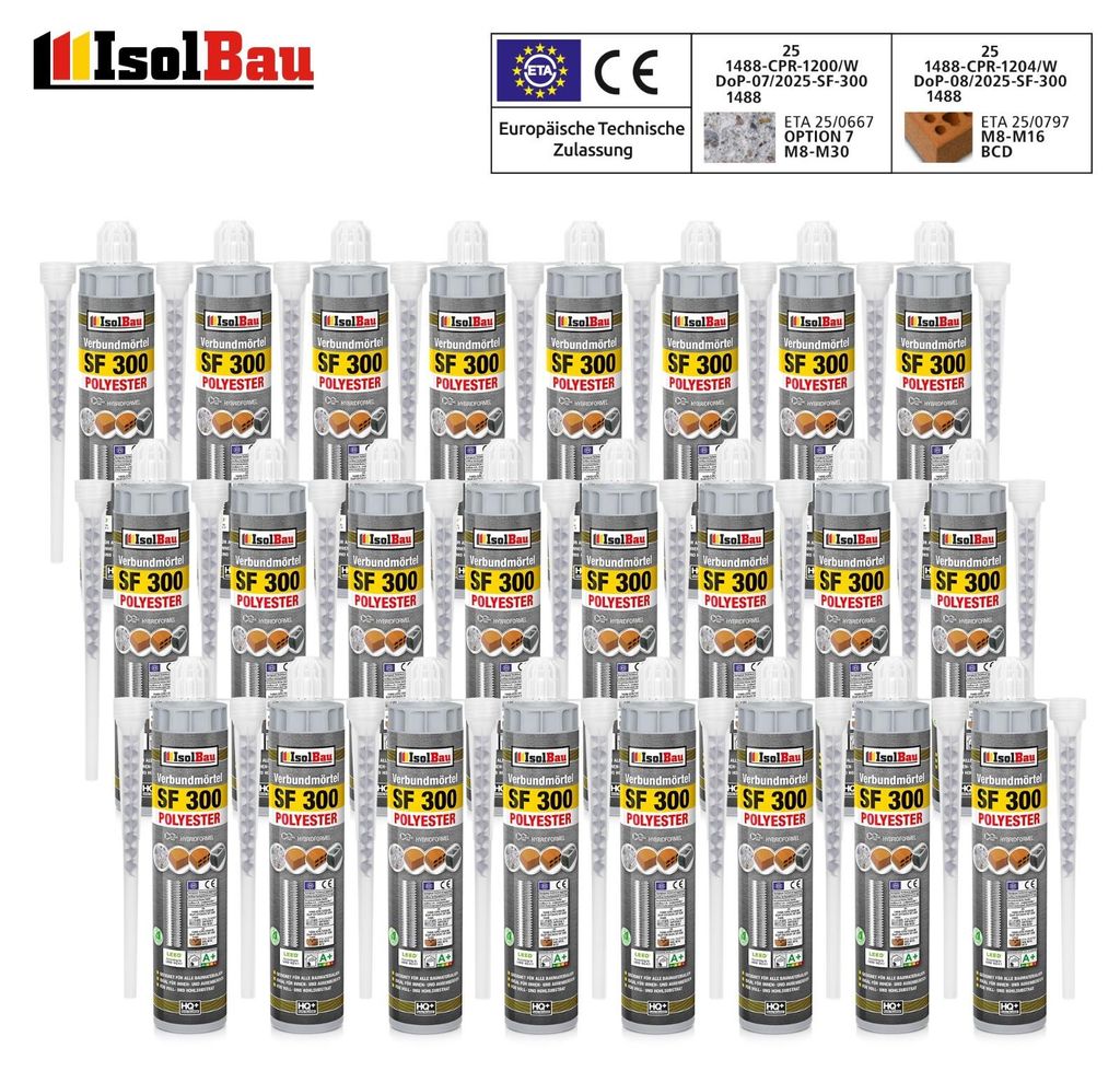 24 x 300ml Injektionsmörtel Verbundmörtel SF 300 48 x Mischer Montagemörtel