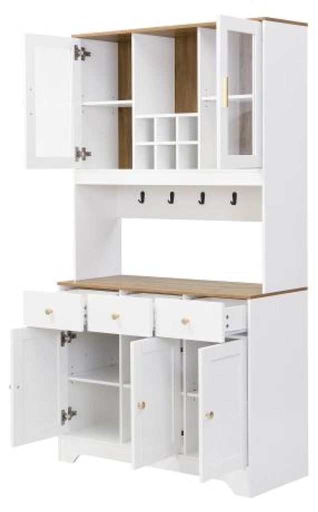 Sideboard Hochschrank 94.5x30x175.5 cm Weiss Holzoptik Stauraum Schrank Wohnzimmer Esszimmer Modern