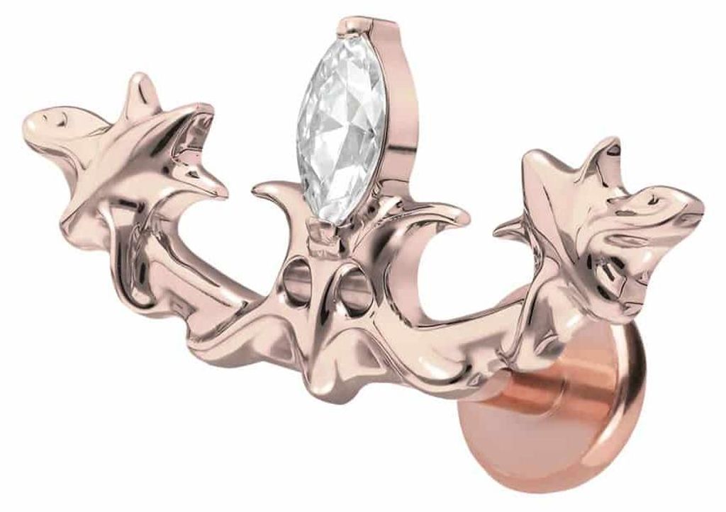 Ohrpiercing, Nasenpiercing Titan Labret mit Push Fit GOTISCHES DESIGN RoséGold Stablänge: 7mm | Stabstärke: 1,2mm