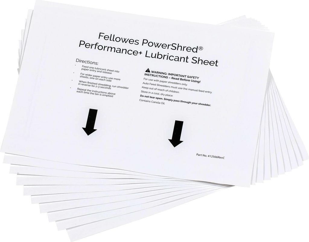 Fellowes Powershred Performance Lubricant Sheets Pack of 10 4025601