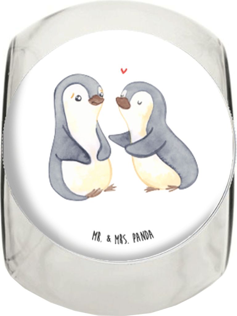 Mr. & Mrs. Panda keksdose glas Pinguine trösten L 870ml - Weiß - Geschenk, Jahrestag, Mitbringsel, Kaffeedose, Hochzeitstag, Hocheitstag, Bonboni...