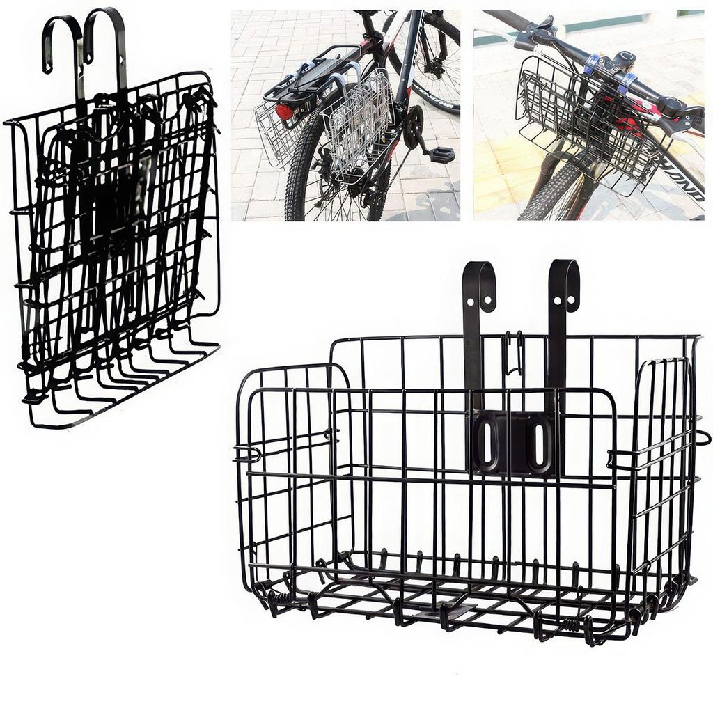 Höhenverstellbarer Metall Fahrradkorb Schwarz Klappbar bis 25kg Traglast 8cm Höhenausgleich für Fahrradlenker Haustier Transport Studenten