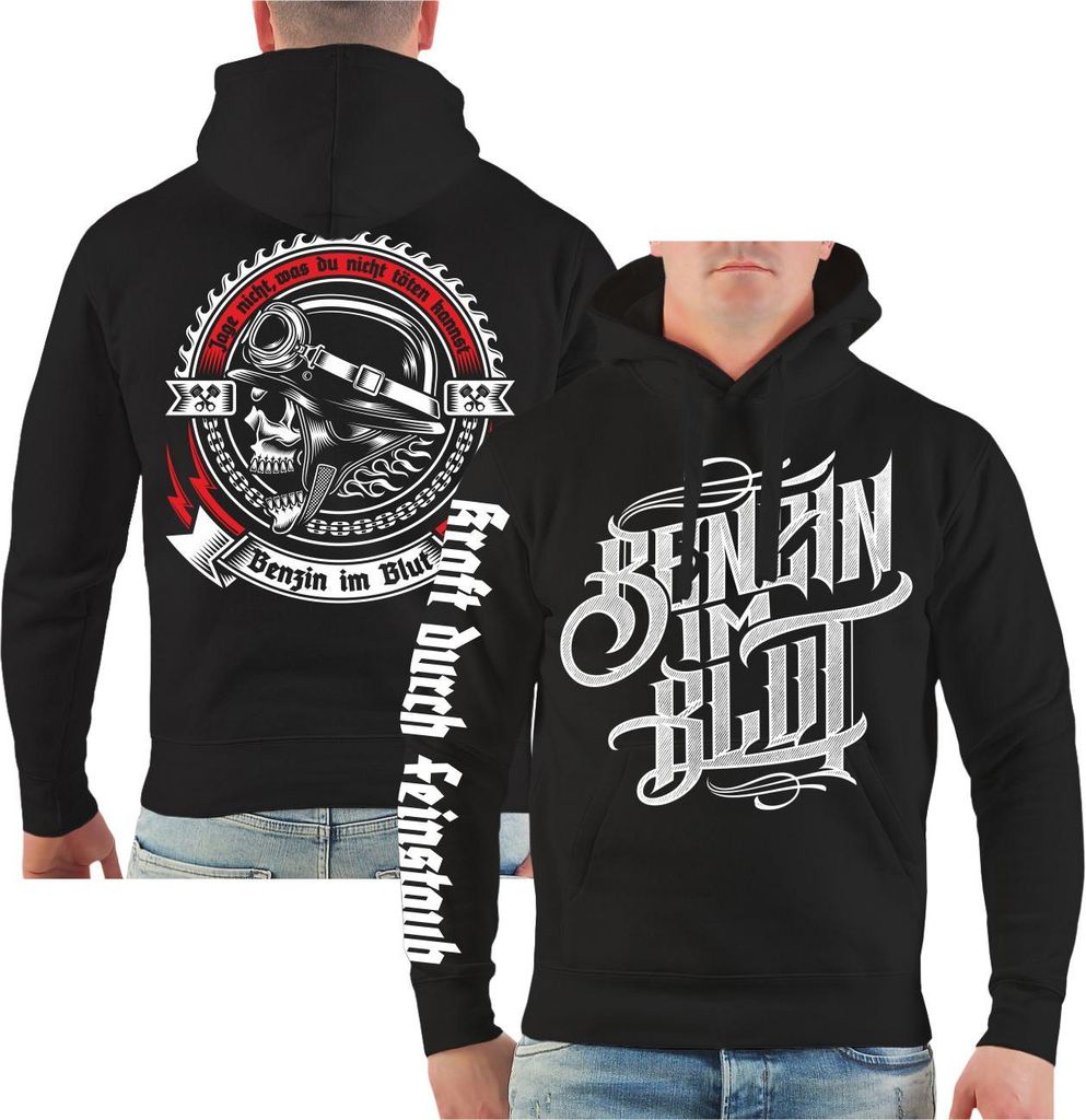 Herren Kapuzenpullover Biker Benzin im Blut Schriftzug