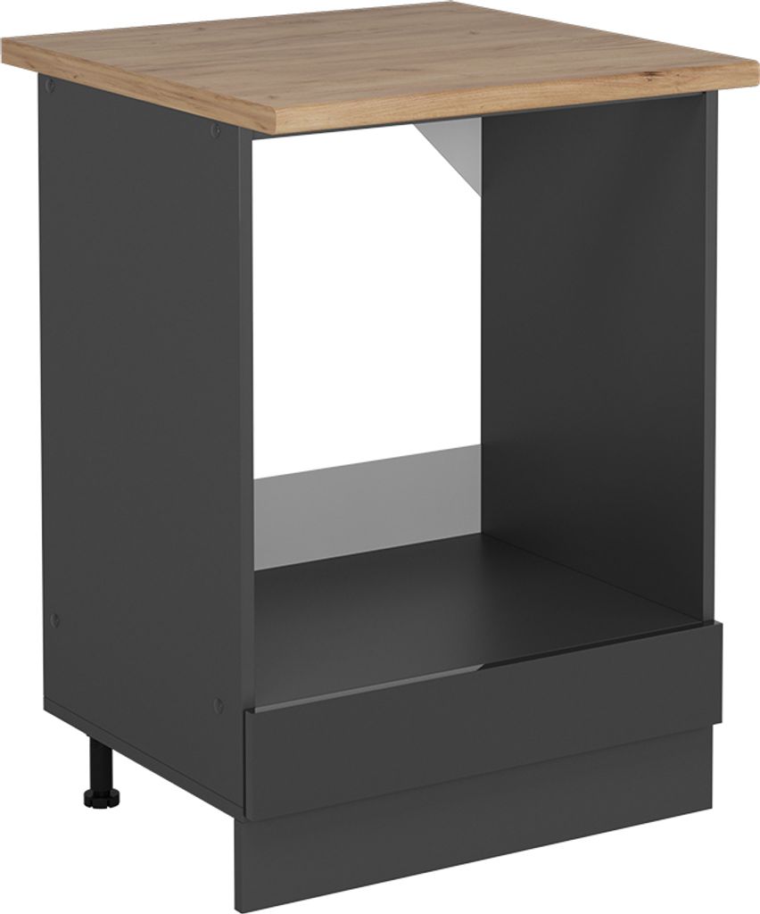 Herdumbauschrank Vicco R-Line Anthrazit Hochglanz 60 cm , AP Eiche, Model 53310