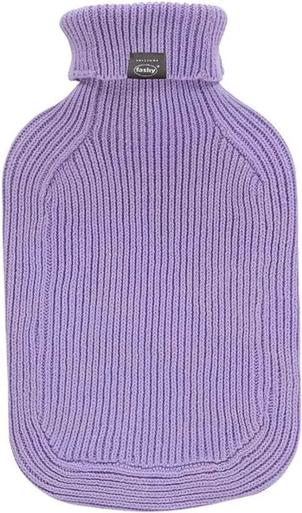 Bouillotte 2L violette avec housse en tricot col roulé douce et chaude