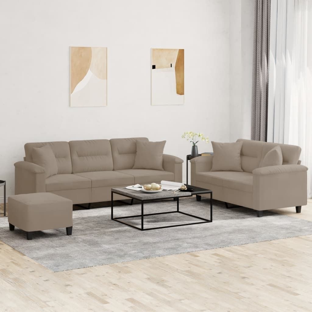 Möbel 3-tlg. Sofagarnitur mit Kissen Taupe Mikrofasergewebe - Klassische Sofas 3202356