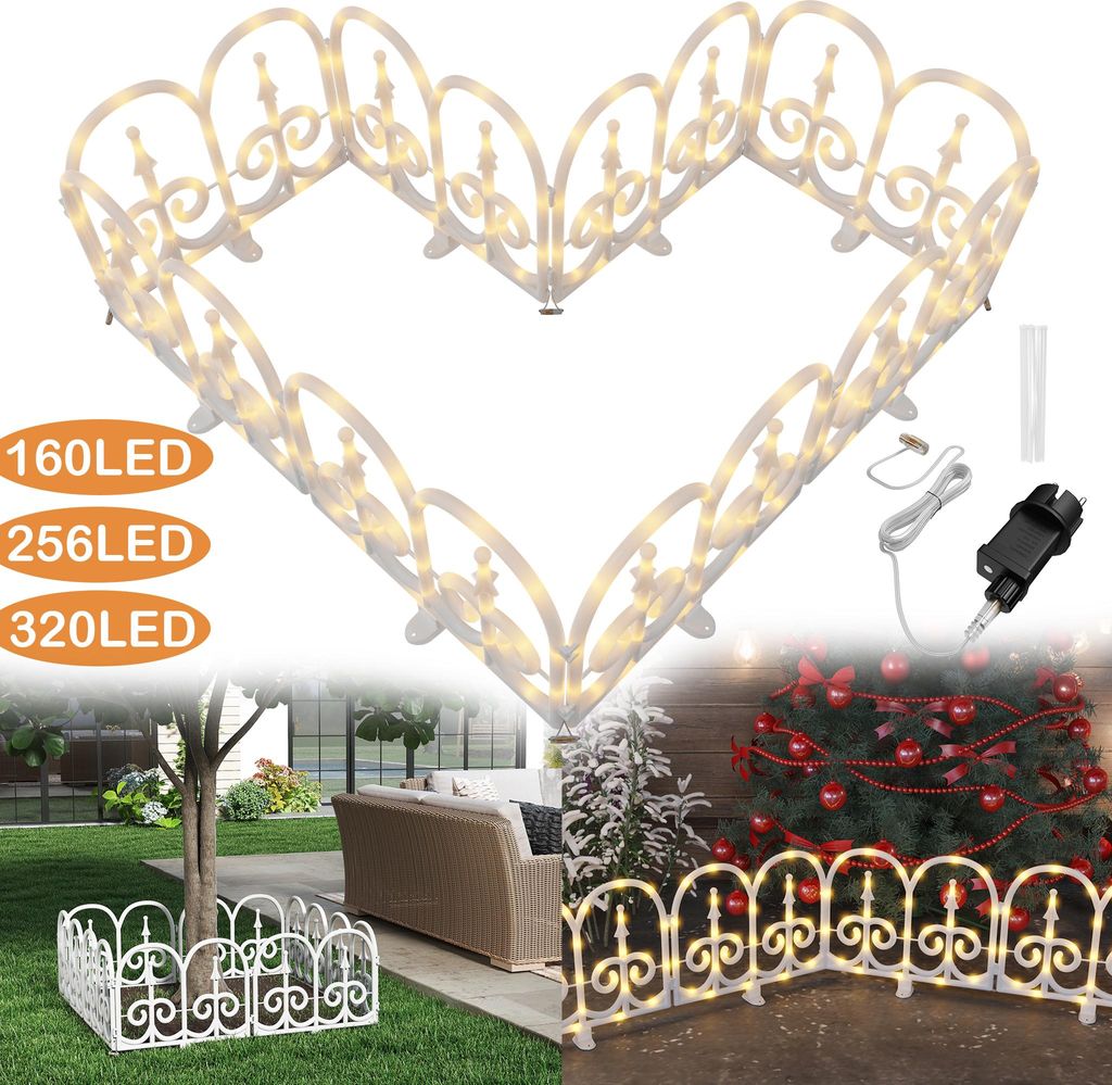LARS360 Bogenförmig LED Weihnachtsbaumzaun 3m 8 Stück Warmweiß Lampe, 8 Modi, IP44, Kunststoffzaun für Weihnachten, Hochzeit, Haus Deko