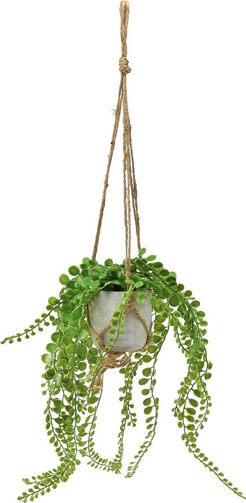 Künstliche Sukkulenten Blumenampel Keramik Makramee 46cm Produktbild 