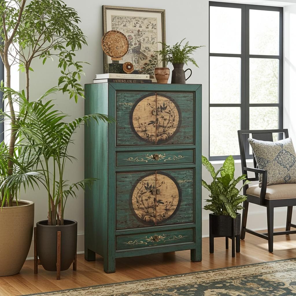 OPIUM OUTLET Vintage Schrank Hochzeitsschrank aus China, hohe Kommode Sideboard Landhaus Antik-Stil asiatisch orientalisch chinesisch fernöstlich ...