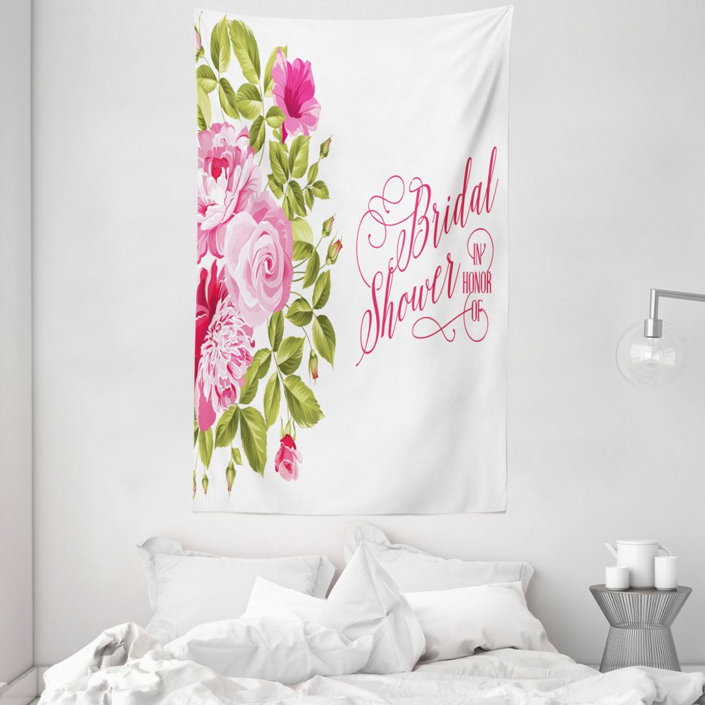 ABAKUHAUS Rosa Wandteppich und Tagesdecke, Bride Shabby Blumen aus Weiches Mikrofaser Stoff Waschbar ohne Verblassen Digitaldruck, 140 x 230 cm, Pa...