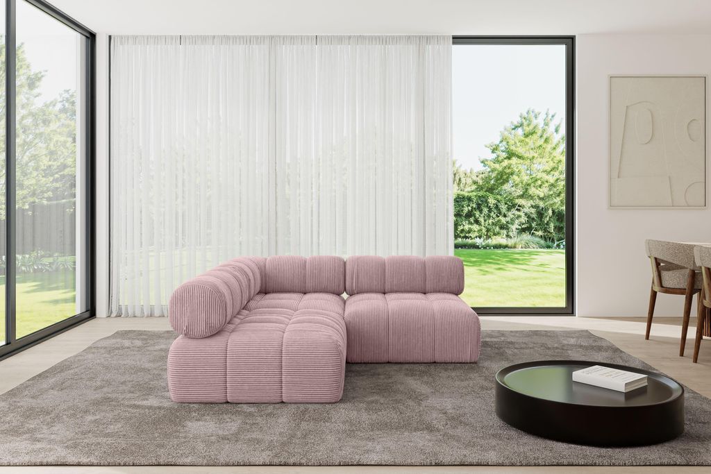 ALTDECOR Modulares Sofa Ecksofa in L-Form - Samaro-L1 - 190x190x70 cm Rosa universal, links/rechts Corner modular Sofa Eckcouch Couch Wohnlandschaf...