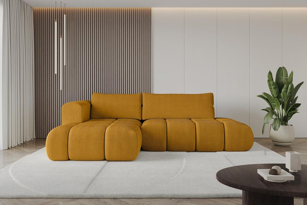 ALTDECOR Ecksofa mit Schlaffunktion und Bettkasten CLOUD-L 280x185x90 Senfgelb - Corner Sofa Bett Eckcouch Couch L-Form Schlafcouch Ausziehbar Wohn...
