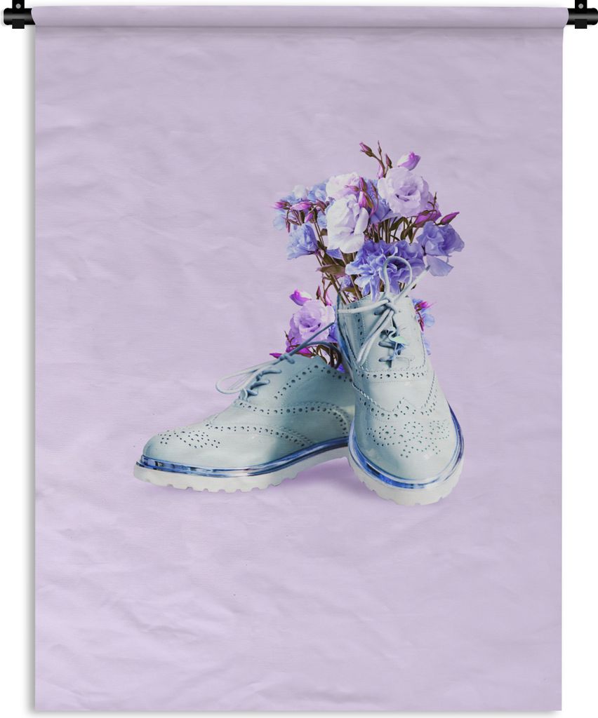 MuchoWow Wandteppich Wandbehang Schuhe - Blumen - Lila - Blau 150x200 cm Tapisserie Dekoration Wandtuch - Wandaufhängung - Moderner