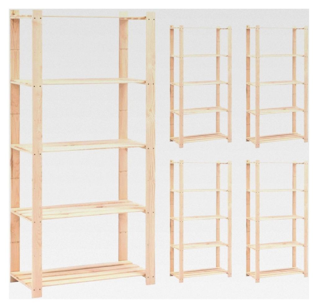 5x Massivholzregal aus Kiefernholz mit 5 Böden, Standregal für Bücher, Haushalts- und Küchenregal, Keller- und Büroregal, Holzregal 80x38x170c...