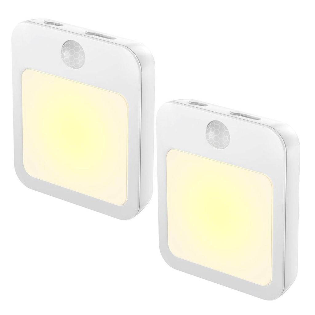 LED Nachtlicht mit Bewegungssensor und Dämmerungssensor, 2er Set Steckdosenlicht, dimmbar in warmweiß