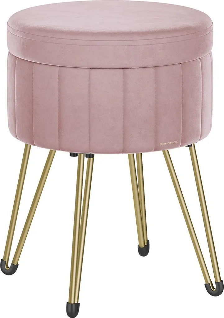 Sgabello con contenitore e 4 gambe in metallo, rosa pastello