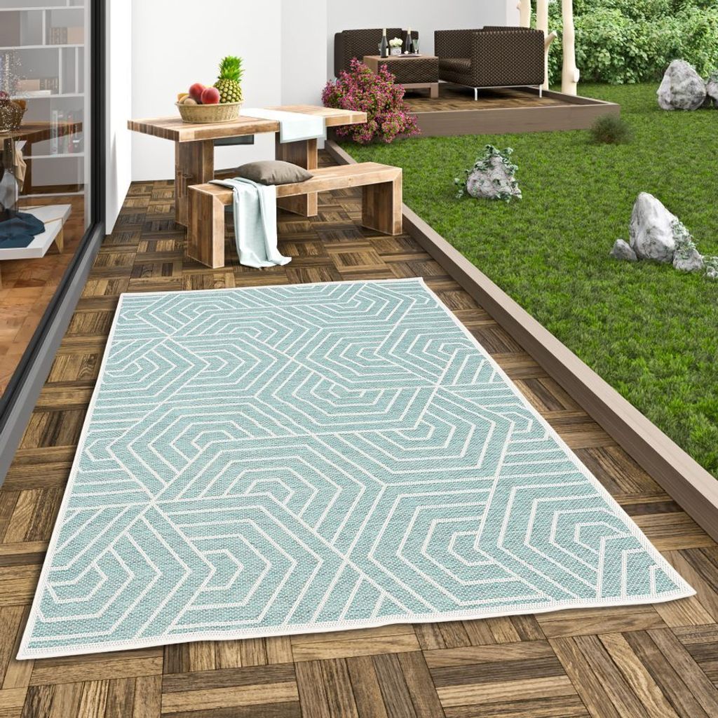 In & Outdoor Modern Flachgewebe Teppich Ottawa, Größe:200x290 cm, Design:Mintgrün Trend
