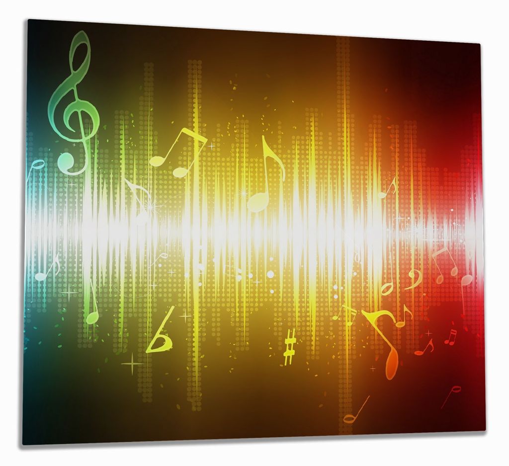 Wallario Herdabdeckplatte aus Glas, Größe 60 x 52 cm 1-teilig, Motiv Blau-gelbe Noten der Musik