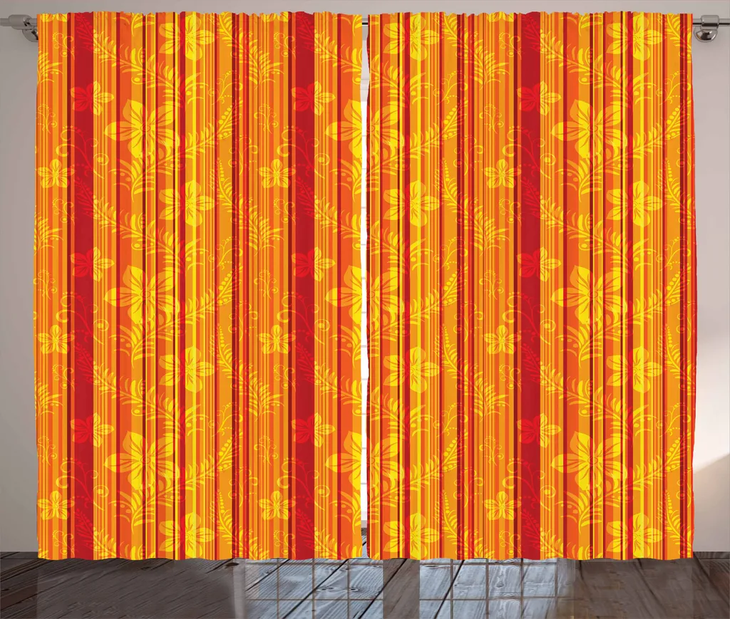 Rideau de Chambre à Coucher Orange Jaune Style Champêtre en 280 x 225 cm