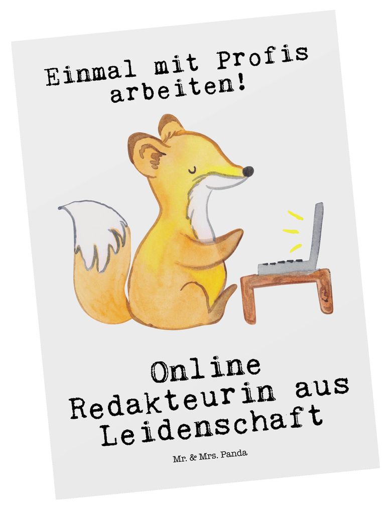 Mr. & Mrs. Panda Postkarte Online Redakteurin Leidenschaft - Weiß - Geschenk, einzelkarte, bildkarte, Postkarten, Grußkarte, Ansichtskarten