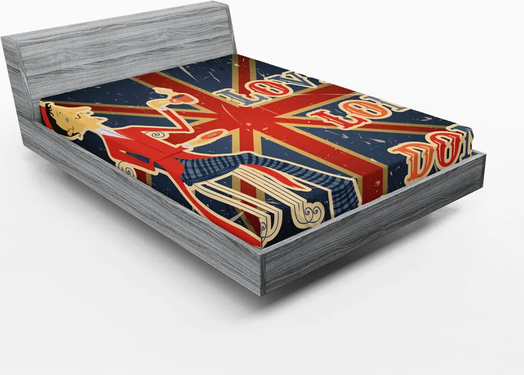 Drap-housse 180x200 ABAKUHAUS I Love London avec motif drapeau Union Jack