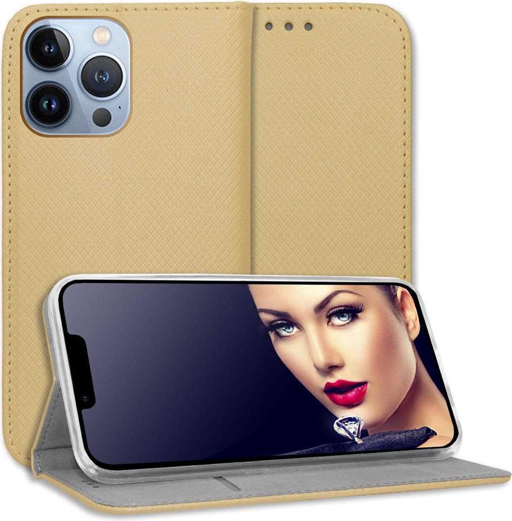 Bookstyle Schutzhülle Klapphülle Schutztasche Etui Cover für Apple iPhone 13 Pro (6.1'') - Gold