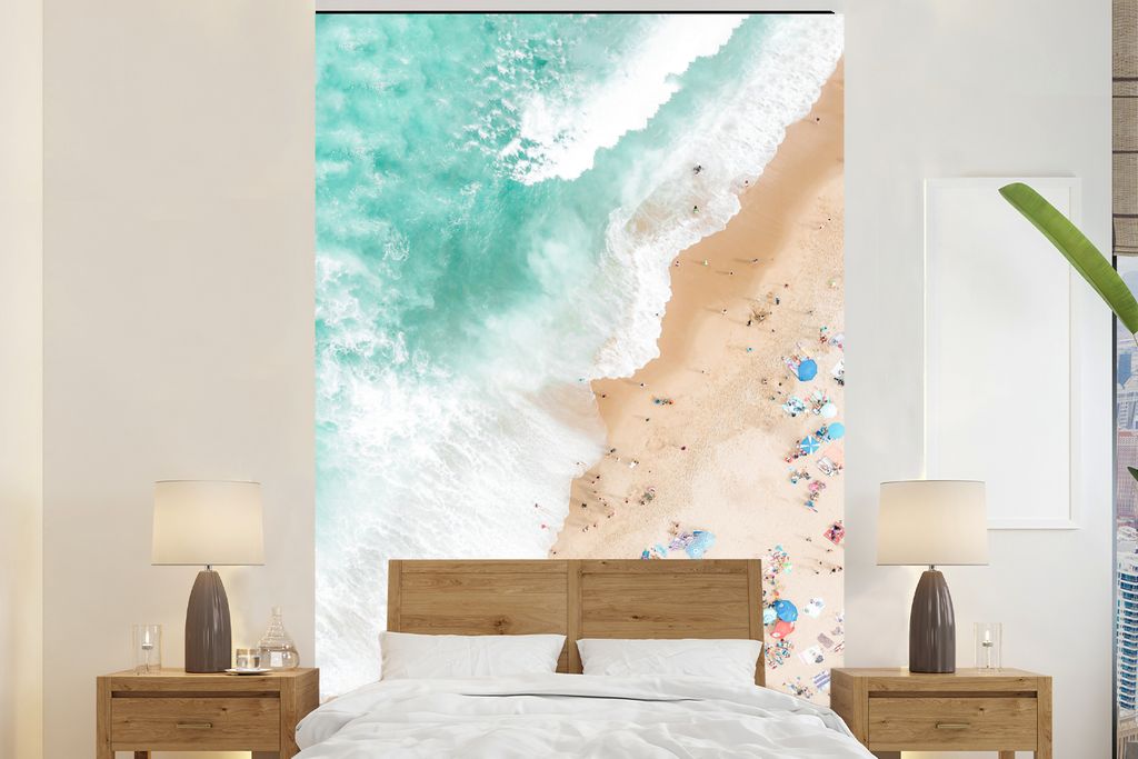 MuchoWow Fototapete für Wohnzimmer oder Schlafzimmer Wandtapete Vinyl Motivtapete Meer - Strand - Sonnenschirme - Sommer - 200x300 cm - Wanddeko...