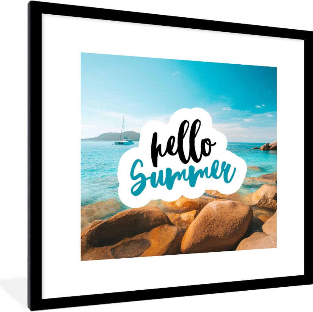 MuchoWow Gerahmtes Poster Sommer - Zitat - Boot 40x40 cm - Poster mit Schwarzem Bilderrahmen Wandposter Rahmen Foto Bilder - Poster - Plakat im R...