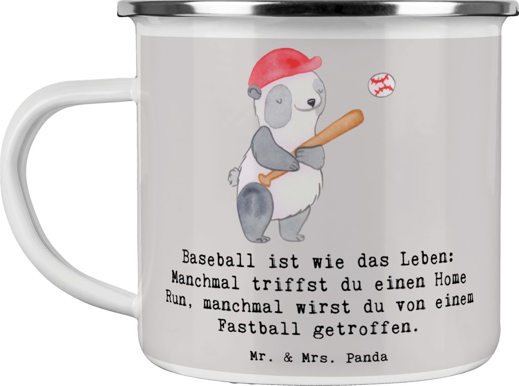 Mr. & Mrs. Panda Emaille Tasse Baseball Leben - Grau Produktbild 