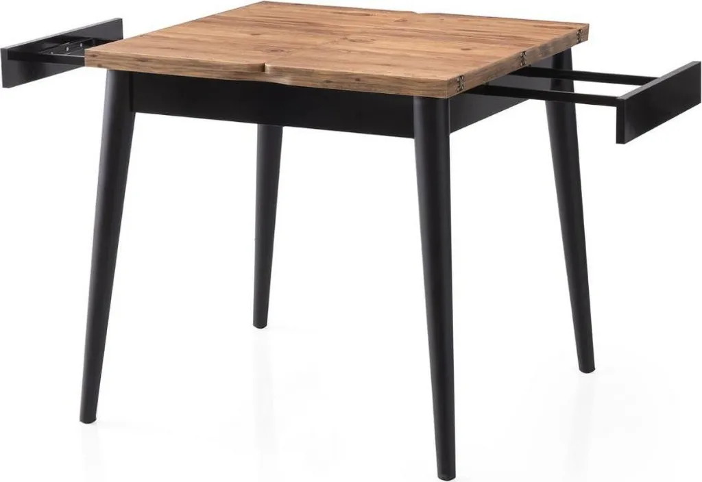 Table extensible design bois pin et noir 80 à 160 cm modèle TOTEM