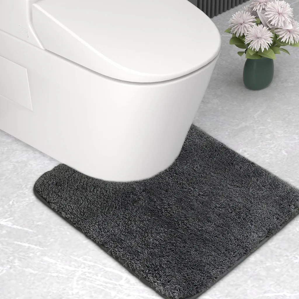 Tapis WC en forme U 50x50 cm Gris - Microfibre Absorbante Confort