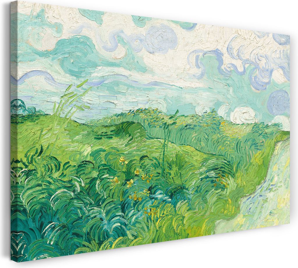 Leinwandbild (80x60cm): Vincent van Gogh - Feld mit grünem Weizen (1889), echter Holz-Keilrahmen inkl. Aufhänger, handgefertigt in Deutschland
