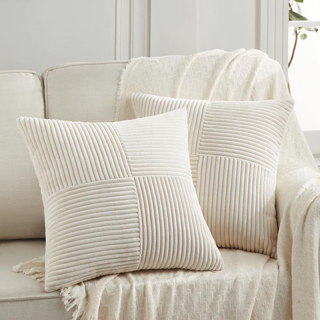 2er Set Creme Beige Kordsamt Kissenbezug 40x40CM Weich Moderne Dekorative Kissenbezüge Kissenhülle Dekokissenbezug Sofakissen Dekokissen Boho Dek...