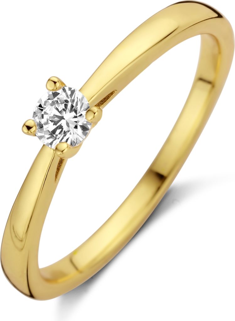 New Bling 9NB-0520-56 Zilveren Ring Dames - Zirkonia - 4mm - Solitair - Maat 56 - Goudkleurig