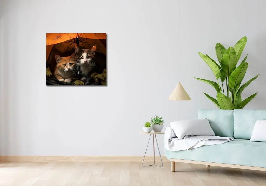Tableau Chat pour Salon et Chambre - Image Pluie 70x60 cm Décorative - 2