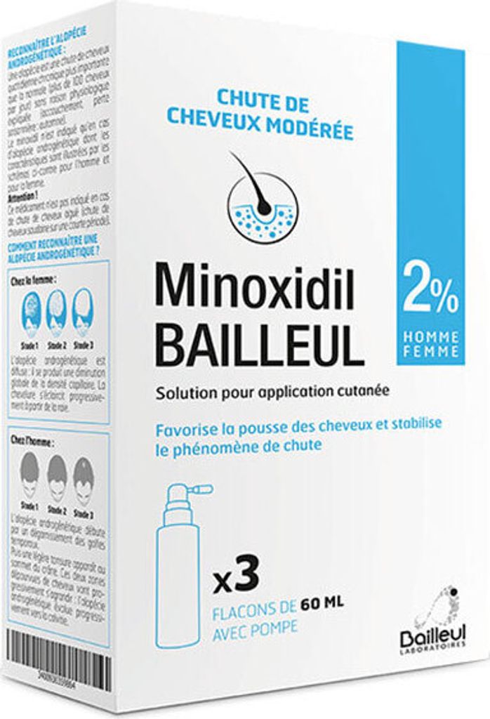 Haarwuchsmittel, BAILLEUL, Minoxidil 2%, inkl. Spray, 3x Produktbild 