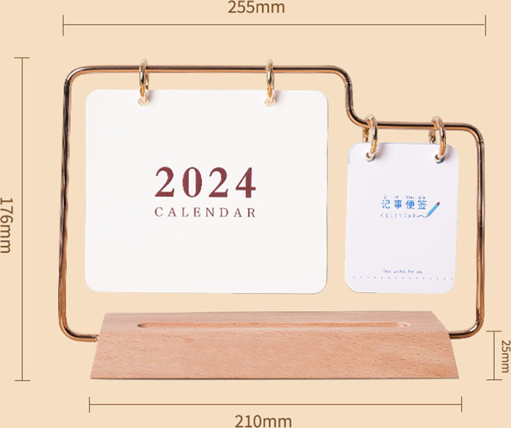 Schreibtischkalender, Metallschnallen-Design, Massivholz, 2024, Kalender, klarer Druck, Monatsplaner für das Heimbüro