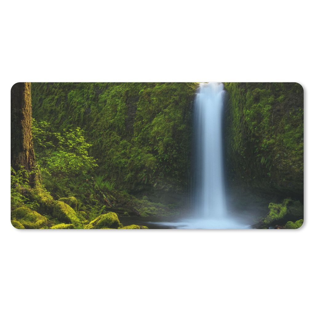 MuchoWow Schreibtischunterlage Dschungel - Wasserfall - Natur 80x40 cm - XXL Mauspad - Gaming Mauspad