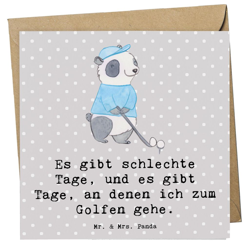 Mr. & Mrs. Panda Grußkarte Panda Golfen - Grau Pastell - Geschenk, Golf Verein, Golfplatz, Golfturnier, Klappkarte, Glückwunschkarte, faltkarte, ...