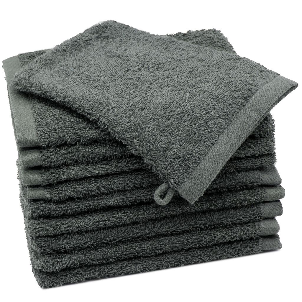 10er Set Waschhandschuhe, 100% Baumwolle, 17x21 cm, grau Produktbild 