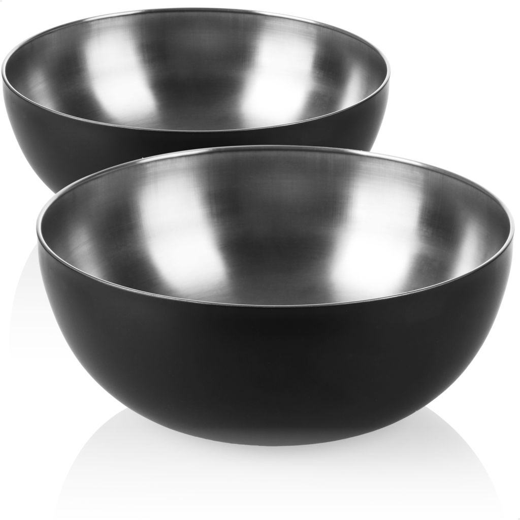 com-four 2x Rührschüssel aus Edelstahl und schwarzer Außenbeschichtung als Salatschüssel, Obstschalschüssel oder einfach als Dekoschale verw...