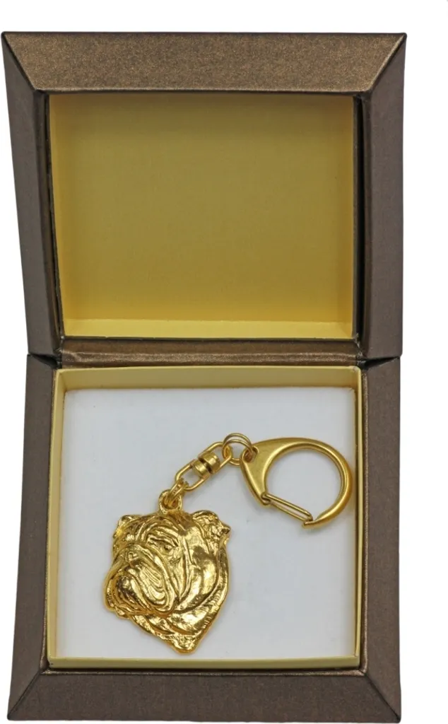 Set Bulldog Inglese: Portachiavi e Collana Art-Dog Placcati Oro 24K